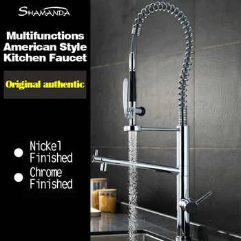 

Free Shipping Various Style Solid Brass Chrome Finished Pull Out & Down Spring Sink Kitchen Faucet 2 Functions Mixer Tap Faucet