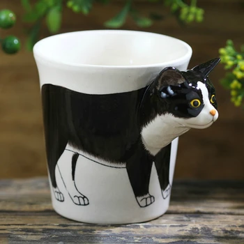 

Cute Tuxedo Cat Ceramic Cup 3D Cartoon Coffee Cup Hand-painted Animal Mug Environmentally Friendly Single Layer