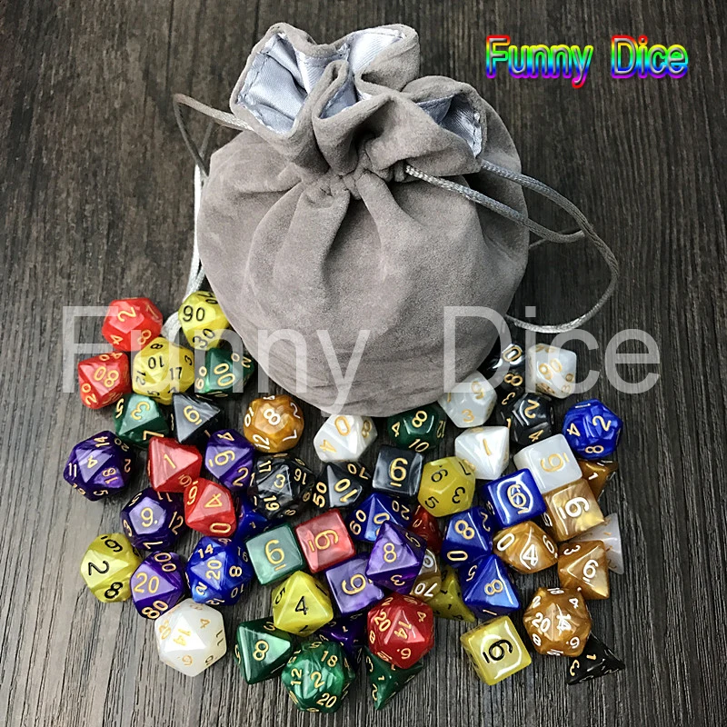 Переносные игральные кубики 56 шт./пакет MTG RPG D& игральные кости DND Настольная игра набор из 8 комплектов кости D4 D6 D8 D10 D12 D20 с большой мешочек для игры