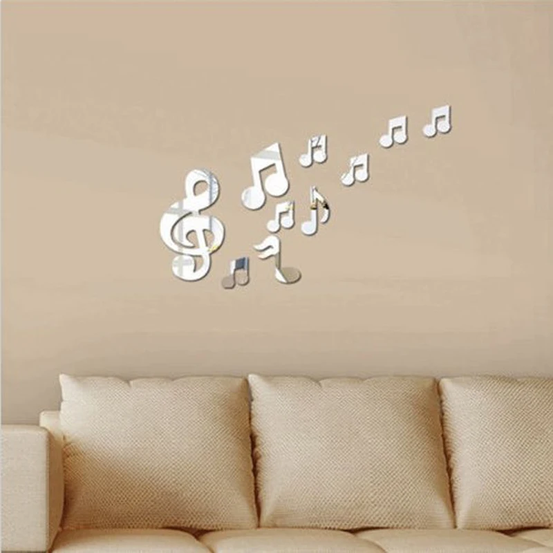 10Pcs DIY Removable Music Note Acrylic Mirror Wall Sticker Art Vinyl Home Decor 2019 Newest