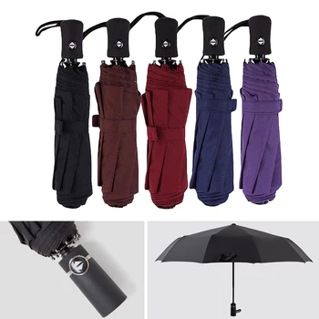 

5Colors Fully-automatic Three Folding Male Commercial Compact Large Strong Frame Windproof 10Ribs Gentle Black Umbrellas parasol