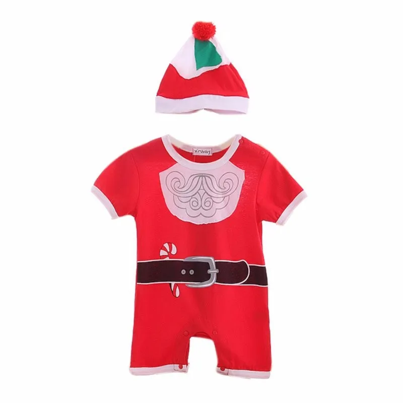 Модные Новые Детские Рождественская одежда Детские Для мальчиков ясельного возраста для девочек Рождество Санта шляпу + комбинезон
