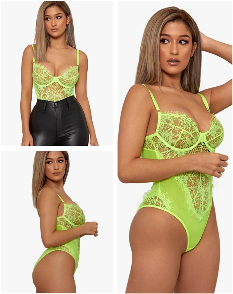 NewAsia Underwired White Lace Bodysuit Women 2019 Summer See Through Sexy Bodysuit Black Hollow Out Patchwork Mesh Body Mujer