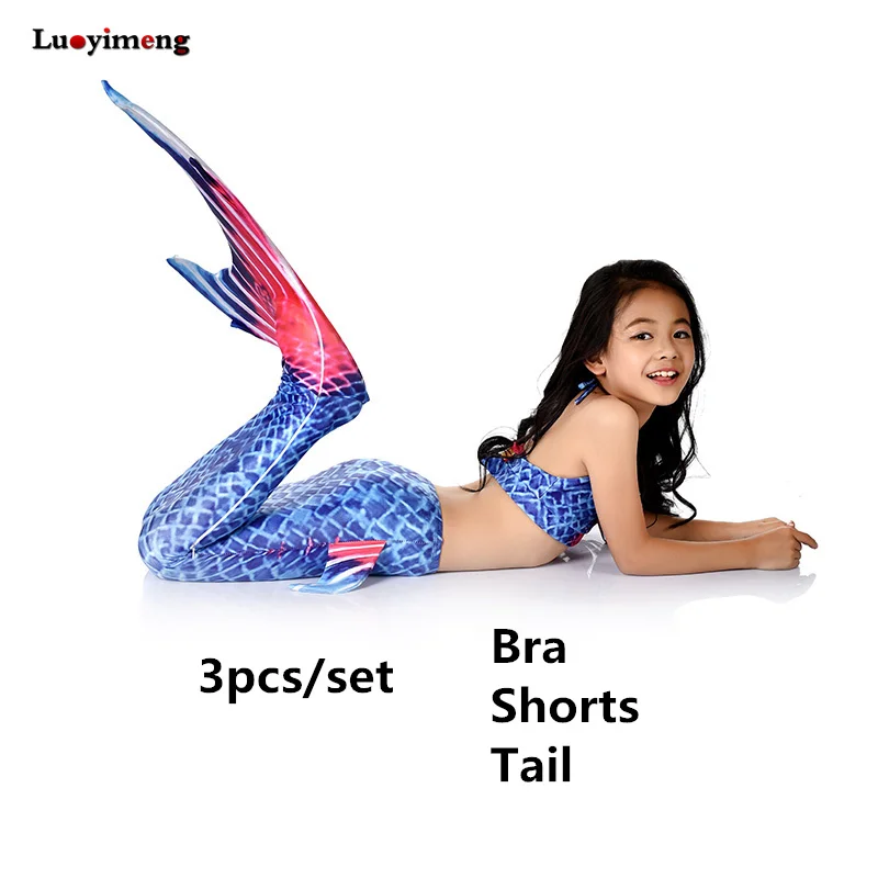 

Girls Mermaid Tail For Swimming Children Summer Bikinis Bathing Set Cosplay Mermaid 3pcs Tops Bottoms Swimmable Swimmer Clothes