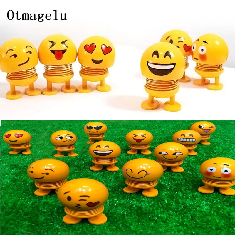 

12PC Spring Shaking Head Doll Expression Emoji Figurines Miniatures Toys Car Ornaments Interior Car Home Decoration Accessories