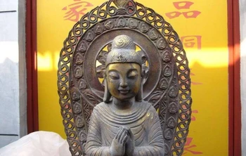 

28"Tibet Buddhism Temple Copper Bronze Gild Sakyamuni Buddha Statue