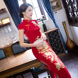 Свадебное платье 2019 китайское вышитое платье-чанпао Cheongsam Плюс размер S-5XL