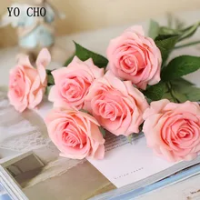 YO CHO 1 голова настоящие красные розы искусственные розовые шелковые цветы букет 1 ветка белые свадебные украшения искусственные цветы