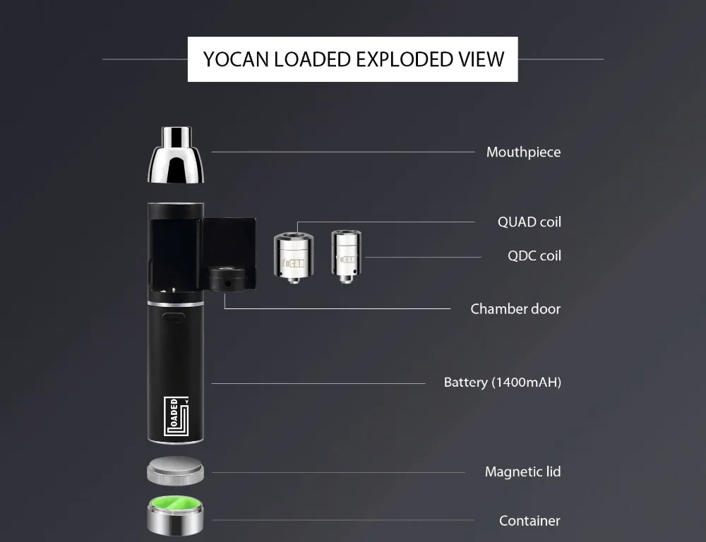 Original Yocan Loaded Wax Vape Pen Kit 1400mAh W QUAD & QDC Coil Magnetic Built-in Dual Compartment Jar E Cigarette Vaporizer 01 (7)