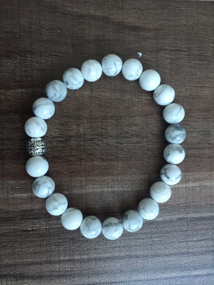 Nature Stone 8MM White Howlite Bracelet Mala Beads Round Bead Yoga Prayer Bracelets Silvers Accessories | Украшения и аксессуары