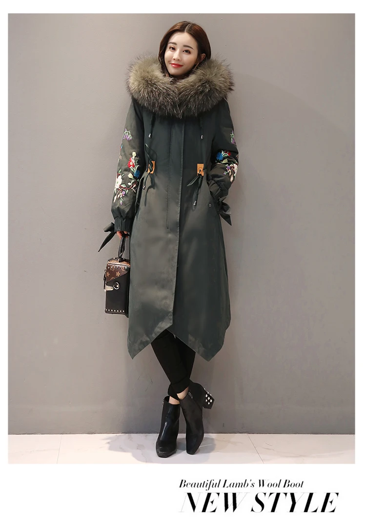 Одежда в китайском национальном стиле, пуховое хлопковое пальто, женская зимняя куртка с воротником из натурального меха, Женская винтажная парка с вышивкой, A613