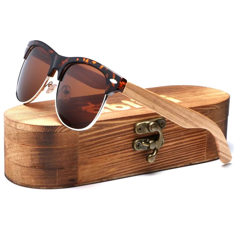 Ablibi Классические Мужские поляризационные деревянные солнцезащитные очки без оправы для мужчин и женщин с блокировкой УФ, HD линзы в деревянной коробке