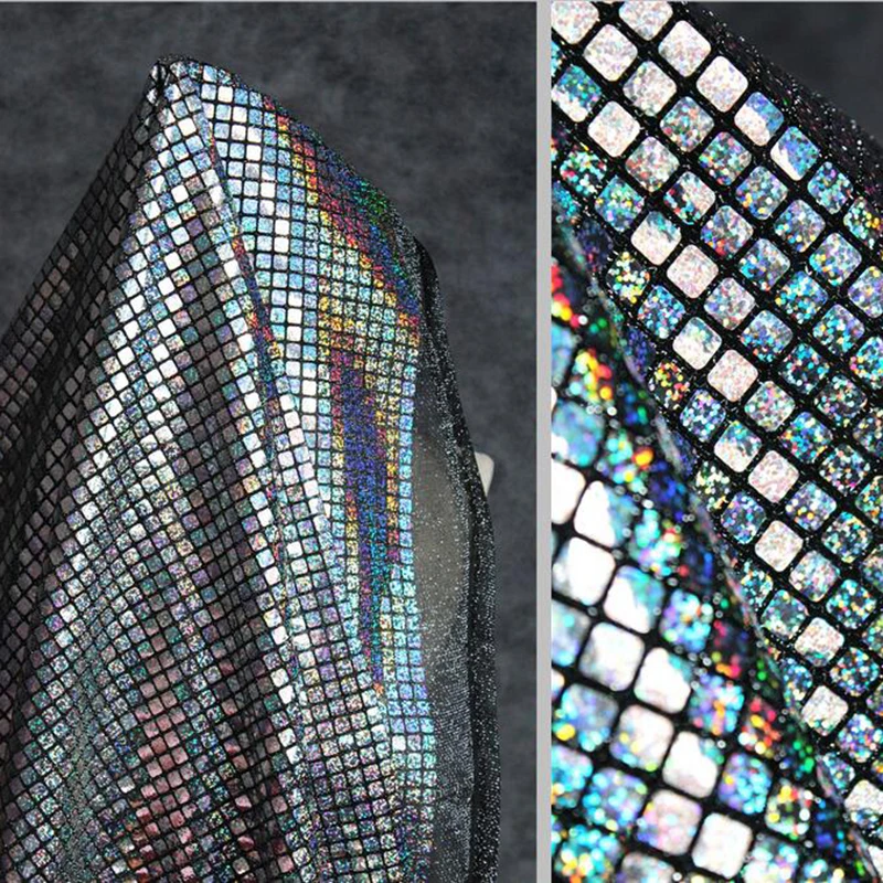 

1 Yard Laser Colorful Mesh fabric small Lattice Soft Sequins Designer High-grade Reflective Imported Fashion Fabric