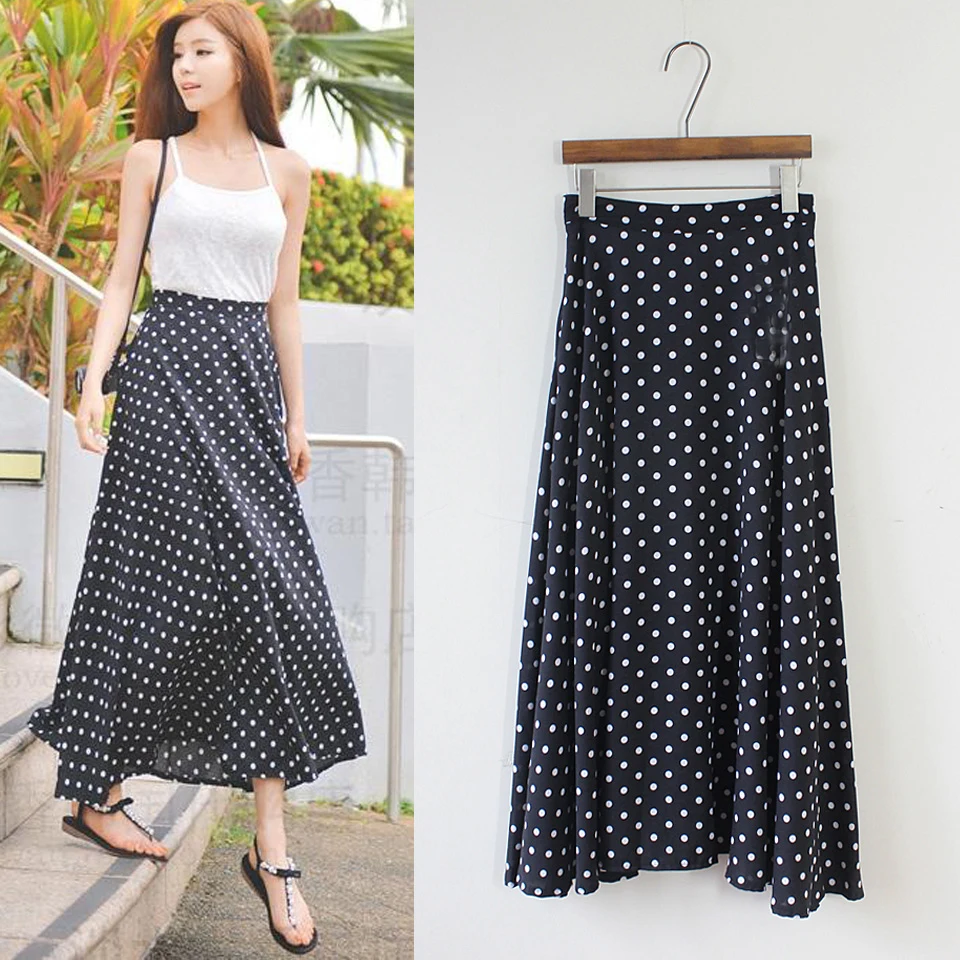 black polka dot maxi skirt