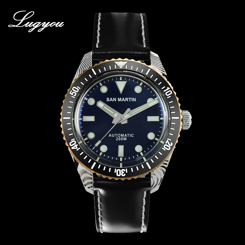 

LUGYOU San Martin Automatic Luxury Watch Damascus Steel Sapphire Rotating Bezel ETA2824 Genuine Horse Leather Super Luminous
