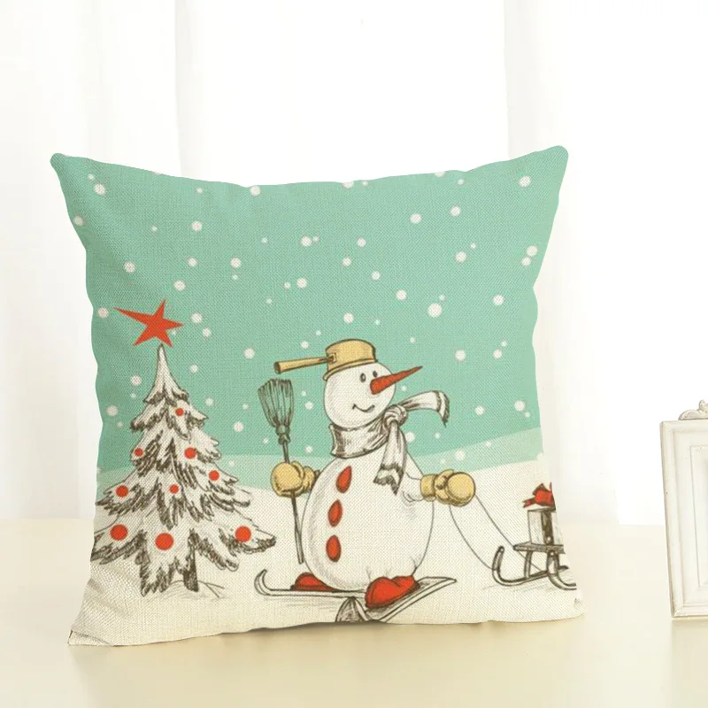New Cartoon Santa Claus Christmas Eve and Elk Pattern Christmas Series Linen Pillowcase Merry Christmas Decorations for Home     (5)