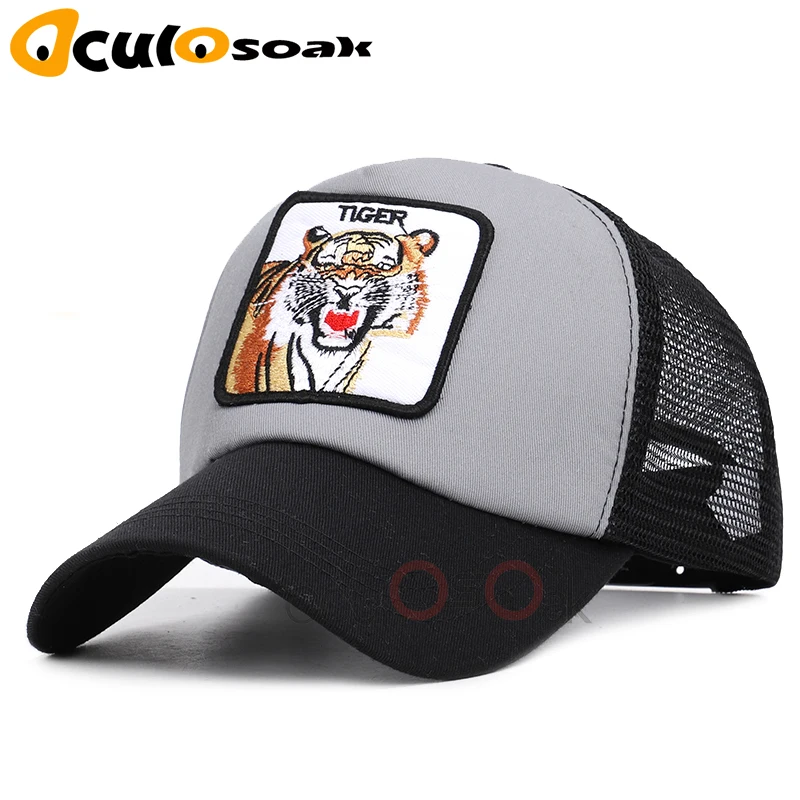 

2019 New Tiger Embroidery Baseball Cap Animal Pattern Men And Women Summer Breathable Mesh Design Hip Hop Outdoor Shade Gorros