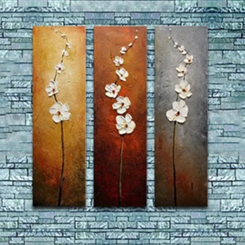 

Hand Painted Abstract Flower Oil Paintings on Canvas Modern Home Decor Wall Art Large Knife Floral Pictures 3 Panel Painting