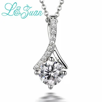 

L&zuan White Cubic Zircons Geometric Pendant for Women White Gold 925 Sterling Silver Necklaces Female Trendy Fine Jewelry Gifts