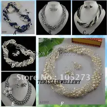 Очаровательный! Жемчужный ювелирный набор 5 ряд AA 8-9 мм настоящий пресноводный жемчуг& Кристалл& ожерелье из лаписа серьги A2465b