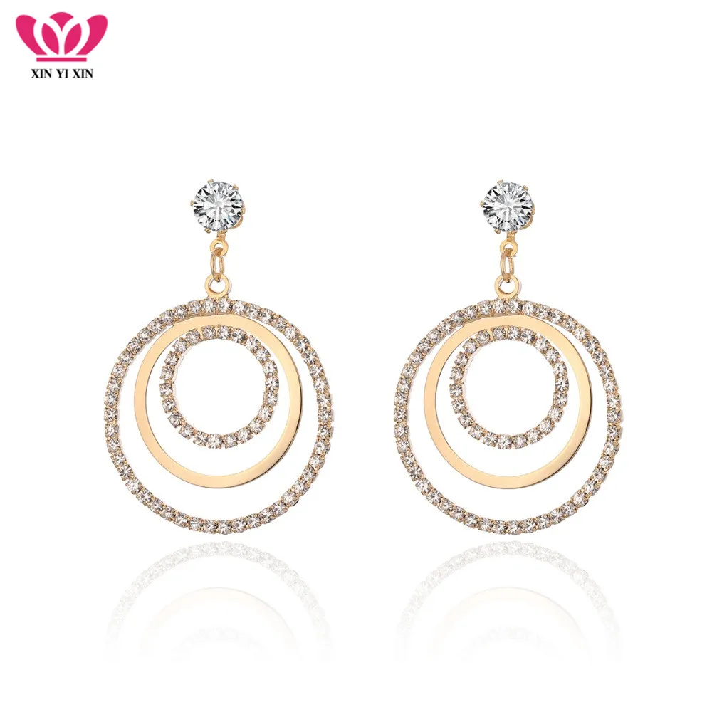 

Hot Multi Circles Crystal Drop Earrings Fashion Charming Gold Cubic Zirconia Earring For Women Jewelry Fashion Accessories Gift