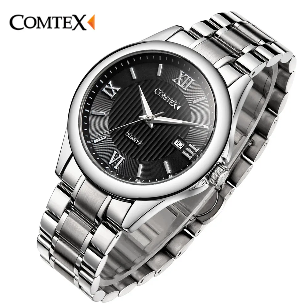 COMTEX Men Quartz Watch Stainless Steel Bracelet With Roman Numerals ...