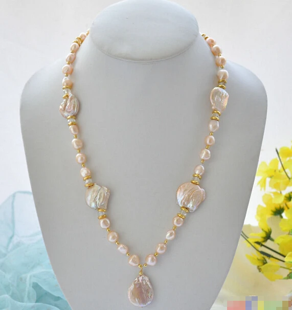 

Wholesale FREE SHIPPING P5083 22" 20mm pink baroque coin freshwater pearl pendant necklace