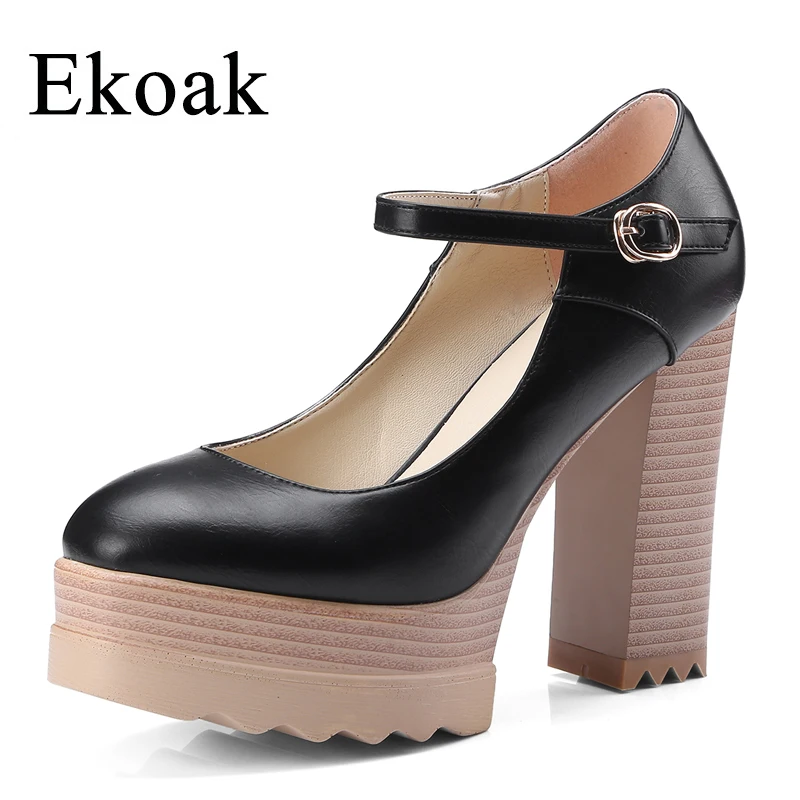 

Ekoak New 2018 Handmade Women Pumps Party Wedding Shoes Woman Fashion Super High Heels Platform Shoes Mary Janes Women Shoes