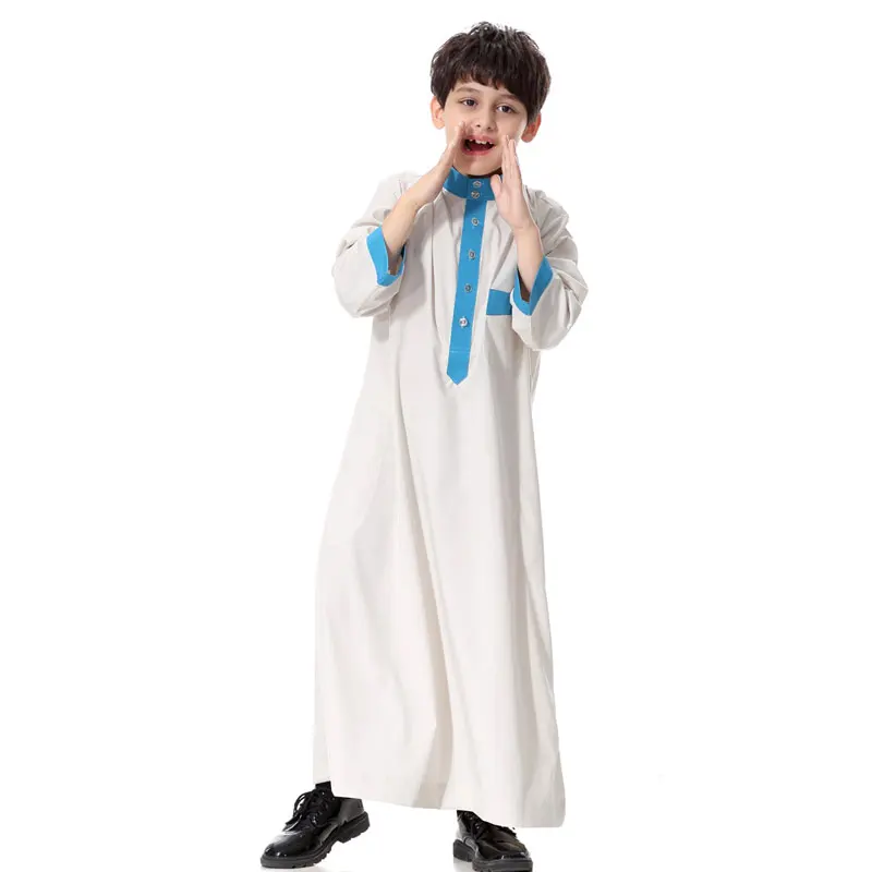 4-15Years детская Jubah мусульманский абайя, арабское халаты для мальчиков 4 цвета с длинным рукавом мусульманские кафтан халат Повседневное блузки рубашки Костюмы