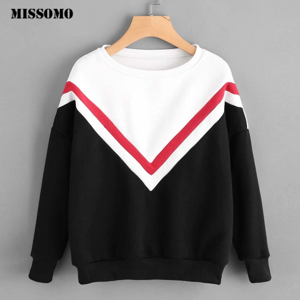 

MISSOMO women clothes 2019 Casual Patchwork Long Sleeve sweatshirts Pullover Tops Blouse sweat femme capuche