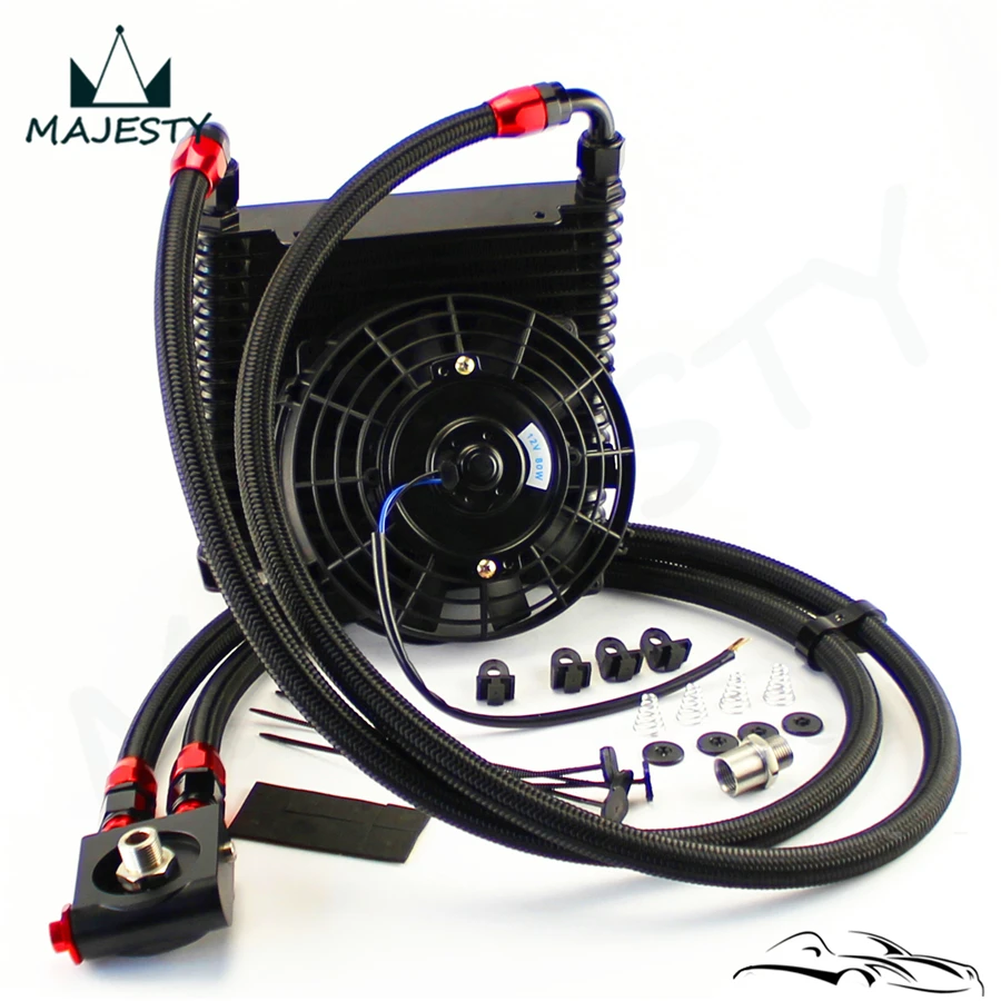 

17 Rows 10AN 32MM Universal Oil Cooler Thermostat Sandwich+ 7" Electric Fan