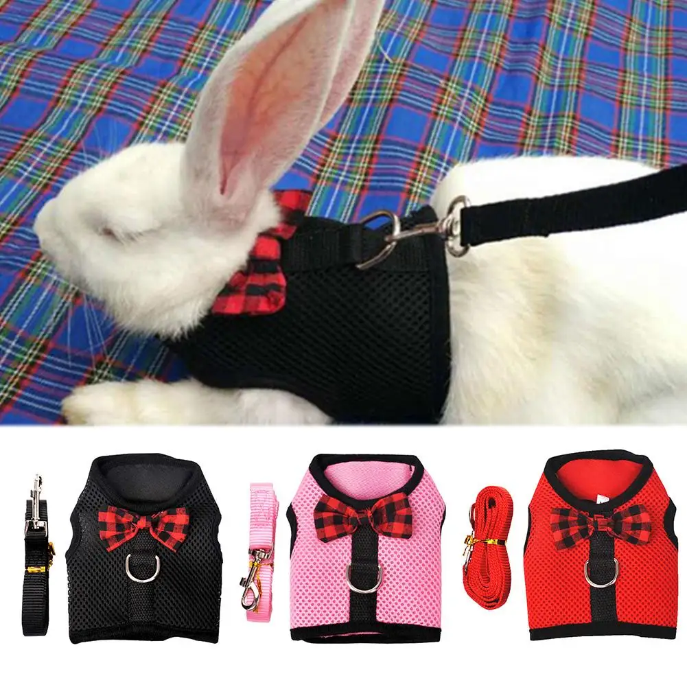 

New Small Animal Rabbits Hamster Vest Harness Walking Soft Bowknot Mesh Chest Strap
