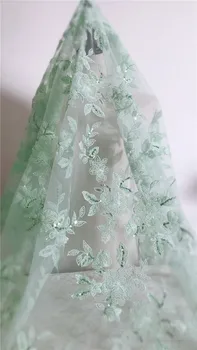 

Mint Green Beading Wedding Accessories,Handmade Sewing Bead French Lace Fabric Heavy Embroidery Florals Bridal with Sequin 1YARD