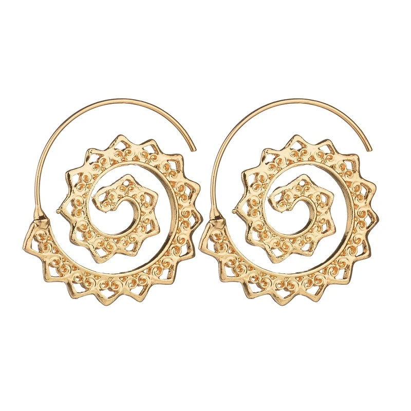 MissCyCy Punk Style Alloy Swirl Hoop Earrings For Women Gypsy Indian Tribal Ethnic Boho Jewelry Gift Drop Shopping | Украшения и