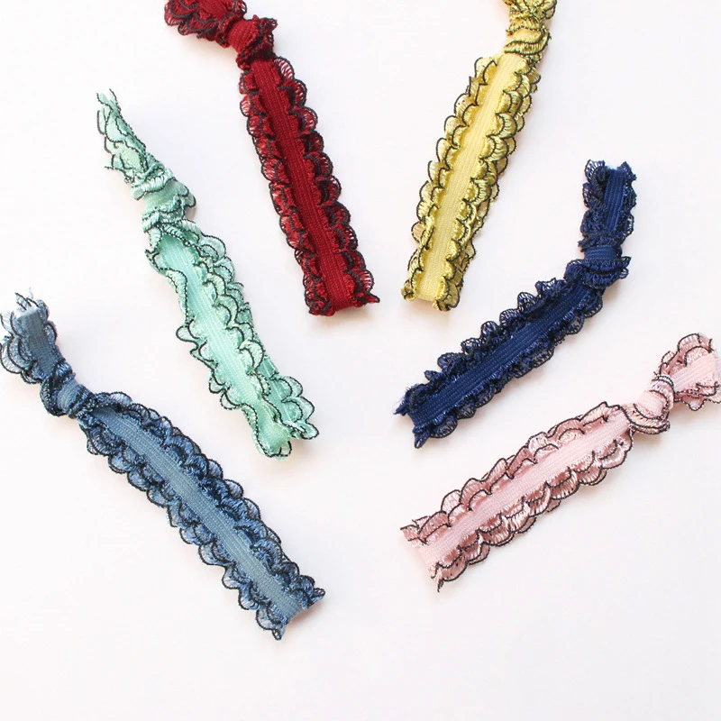 6ピース/ロット女性女の子ファッションレース結び目弾性ロープバンドかわいいキャンディー色ストレッチ髪ネクタイ弾性ヘアバンドパーソナルスタイル