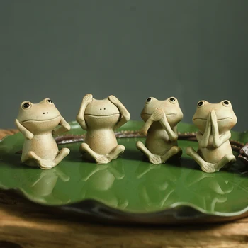 

Creative Lovely Animal Frog Tea pet figurines Ceramic common pond frog Arts and Crafts fairy garden Mini miniatures home decor