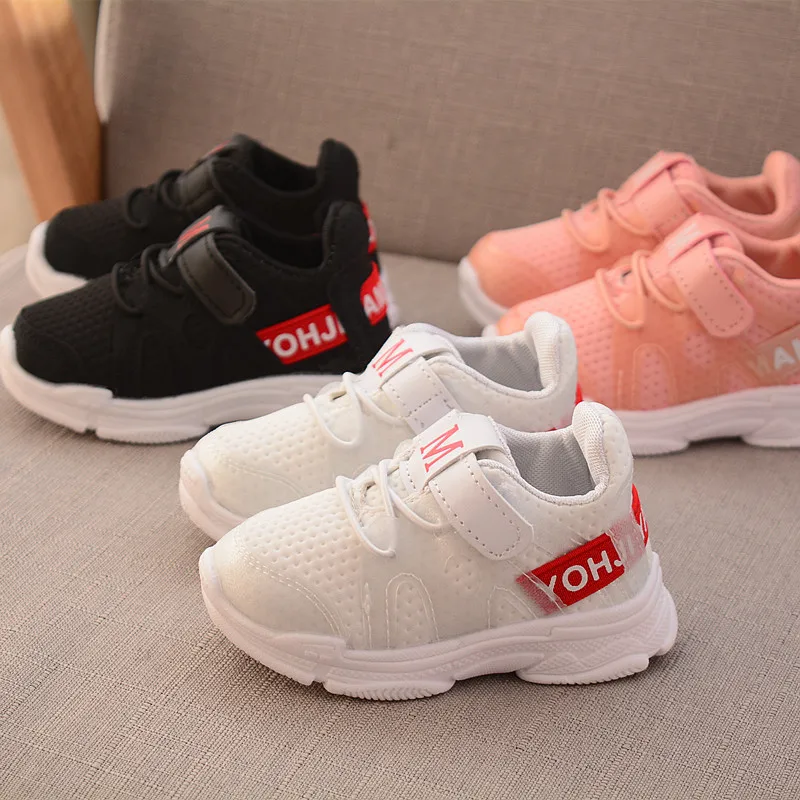 

2019 new spring and autumn children's white sneakers baby girl pink casual shoes baby boy black little girl breathable sneakers