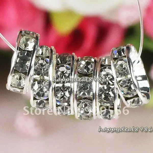 

P02-10,wholesale! Free shipping! 10mm Silver plated rondelle Straight edge rhinestone crystal spacer beads,Grade A,100pcs/lot