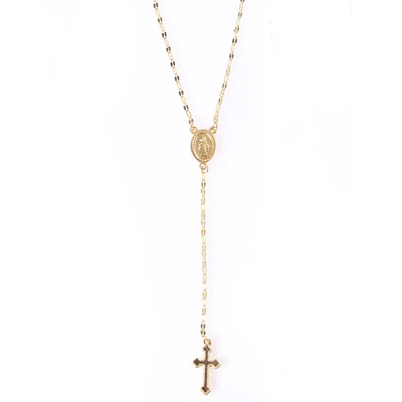 Горячая Блестящий крест кулон ожерелье длинная имитация цепочки четки Мадонна монета ожерелье s Подвески Религиозные ювелирные изделия