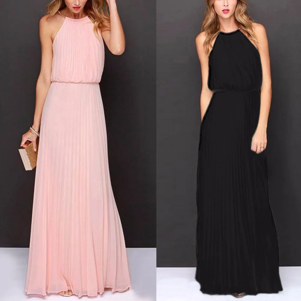 

Summer Dress Women Casual Elegant Evening Party Dresses Formal Chiffon Sleeveless Prom Maxi Dress Beach Long Sundress