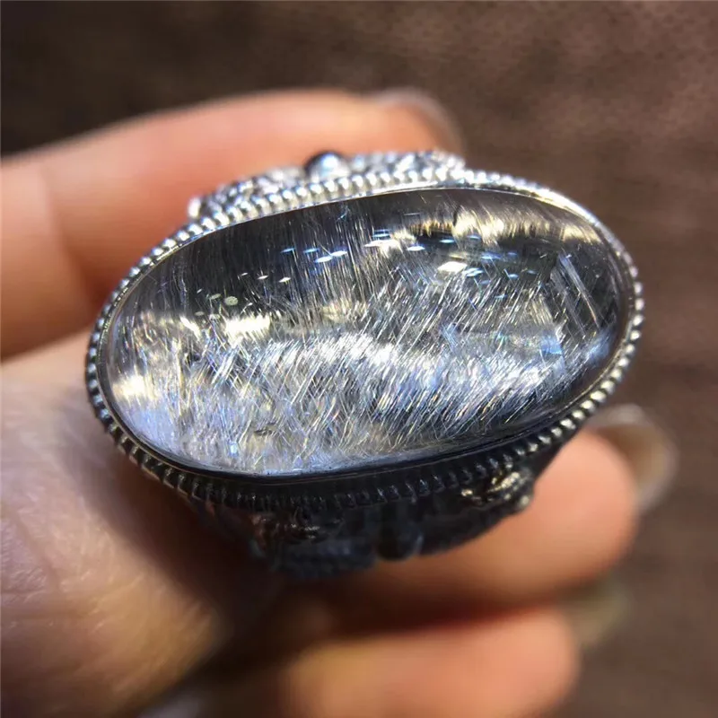 Natural Brookite Platinum Silver Rutilated Quartz Ring  (6)