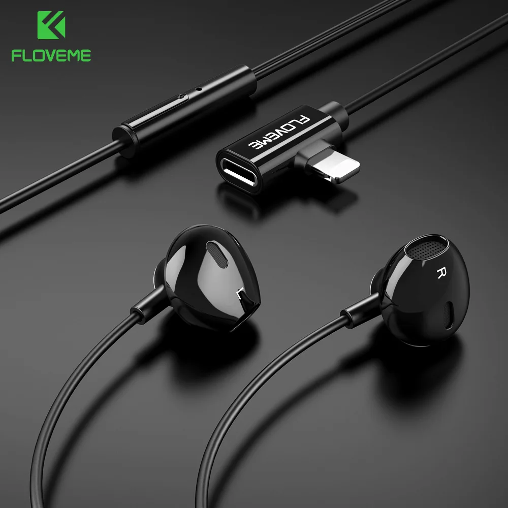 

FLOVEME Luxury 2 in 1 In-Ear Earphone For For iPhone X 7 8 XS Max XR Listening Charge Bass Earphones Magnet Earbuds For iPhone