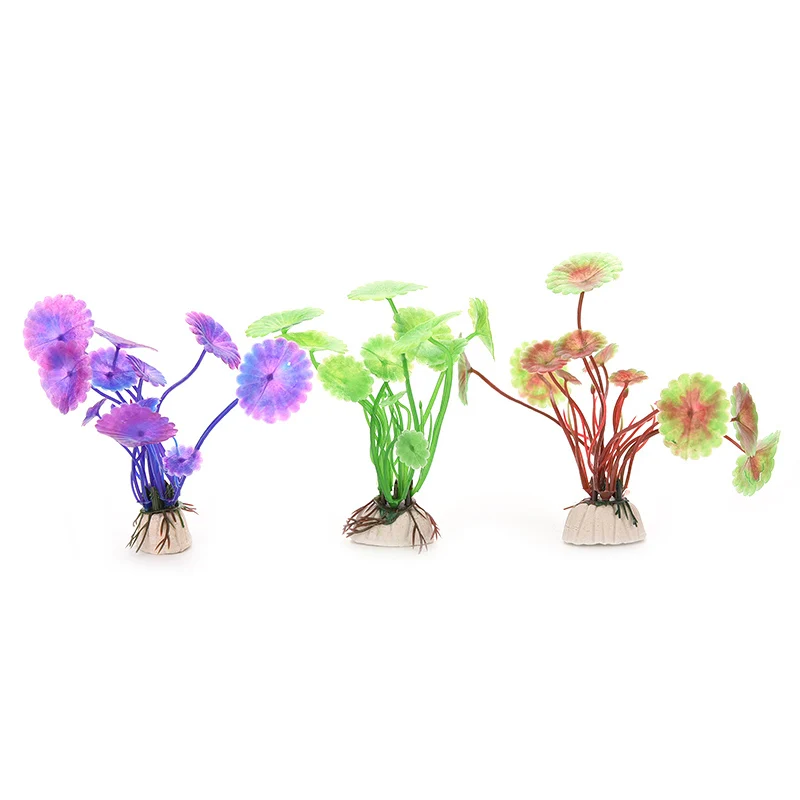 2Pcs NEW Purple Artificial Vivid Plastic Aquarium Decorations Plants Fish Tank Grass Flower