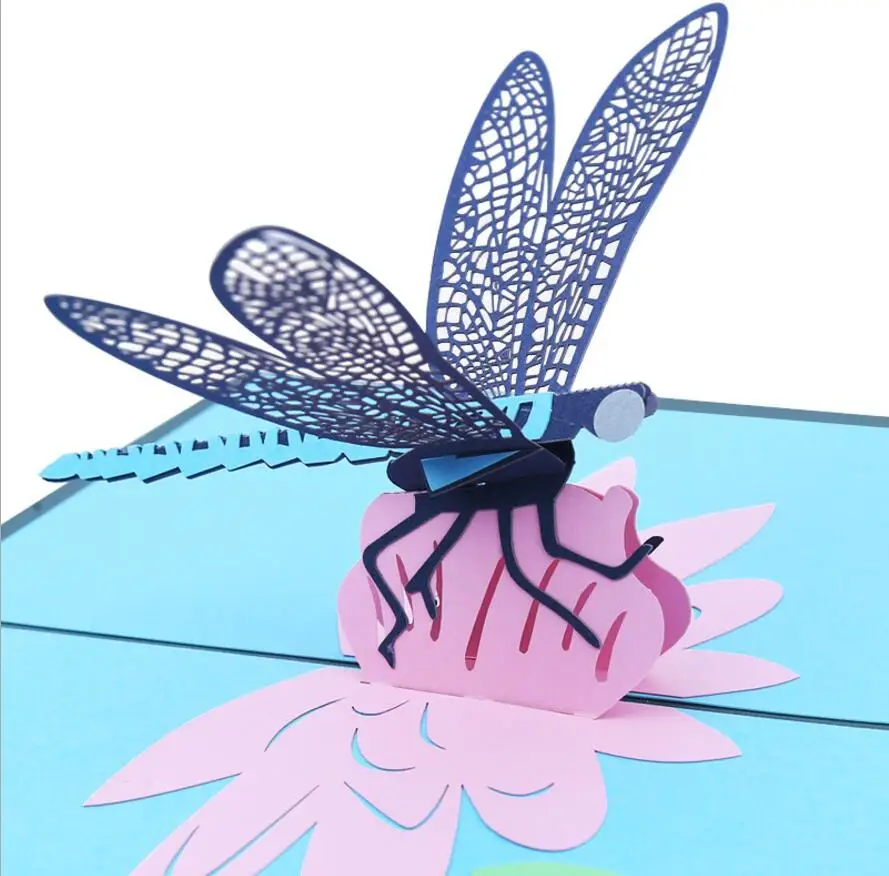  10pcs Handmade Kirigami Origami Dragonfly Lotus 3D Pop UP Greeting Cards Invitation card For Weddin - 33034718782