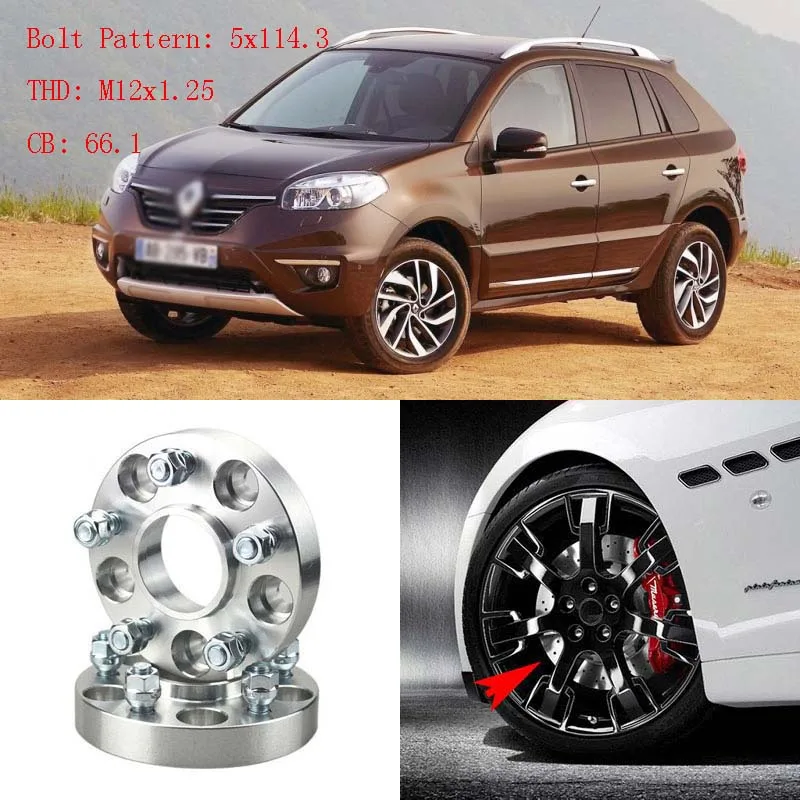 

4pcs 20mm Thickness Wheel Spacers Adapters 5 Lug 5x4.5" 5x114.3-12x1.25 Studs For Renault Koleos 2008+