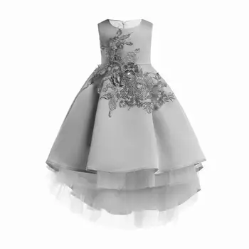

2019 Spring New Girl Dress Appliques Flower High Low Gauze Sleeveless Princess Dress Children Clothing 3-9 Years E2650