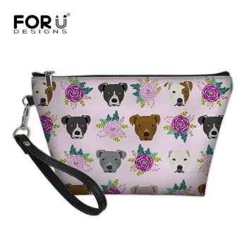 

FORUDESIGNS Fashion Women Cosmetic Bag Pitbull Floral Design for Ladies Zipper Small Storage Bag Cosmetic Cases Makeup Bag Pouch