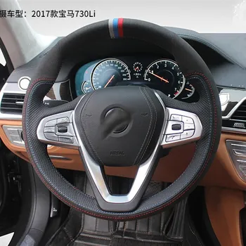 

DIY Hand-stitched Black suede Genuine Leather Car Steering Wheel Cover for BMW 2017 730Li 740 730