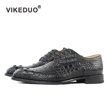 Vikeduo 2018 Горячие Люкс ручной черный крокодил мужской обуви дизайнер из натуральной Кожаные модельные туфли для свадьбы или вечеринки Мужская обувь в стиле Дерби