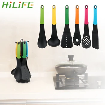 

HILIFE 6 Pcs/set Cooking Tools Non-stick Nylon Kitchenware Flat Spatula Soup Colander Colorful Cooking Utensils